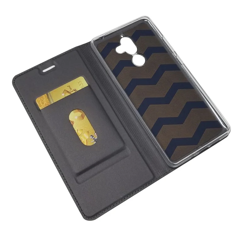 Auto-absorbed Stand Leather Card Holder Phone Case for Nokia 7 plus - Black