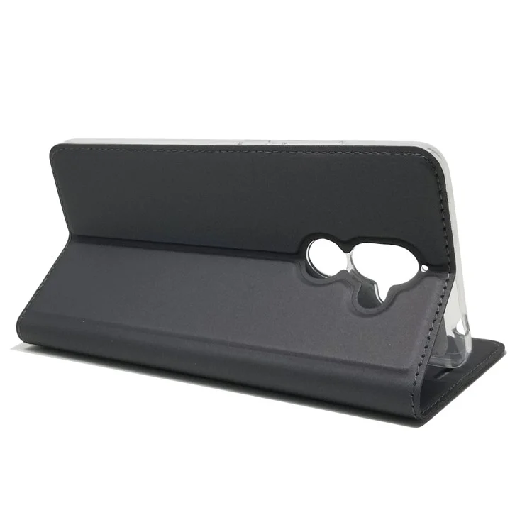 Auto-absorbed Stand Leather Card Holder Phone Case for Nokia 7 plus - Black