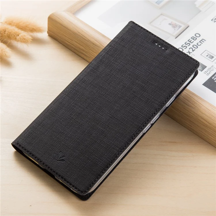 VILI DMX Cross Texture Auto-absorbed Card Holder Leather Stand Cover for Nokia 7 plus - Black