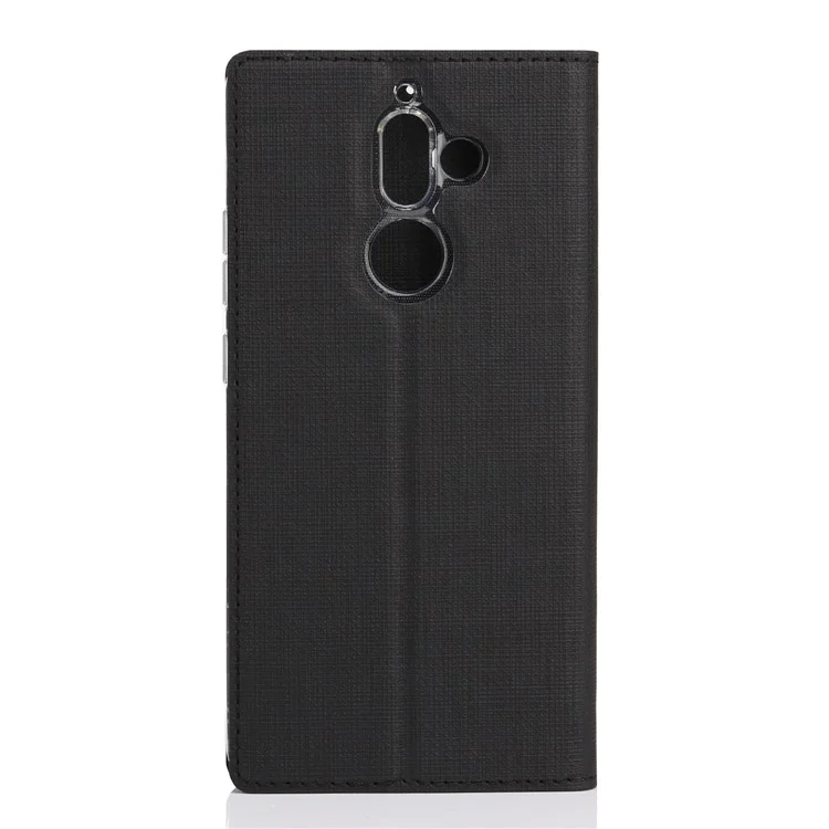 VILI DMX Cross Texture Auto-absorbed Card Holder Leather Stand Cover for Nokia 7 plus - Black