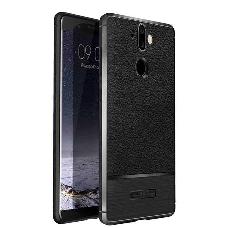 Litchi Texture and Brush TPU Case for Nokia 9 / 8 Sirocco - Black