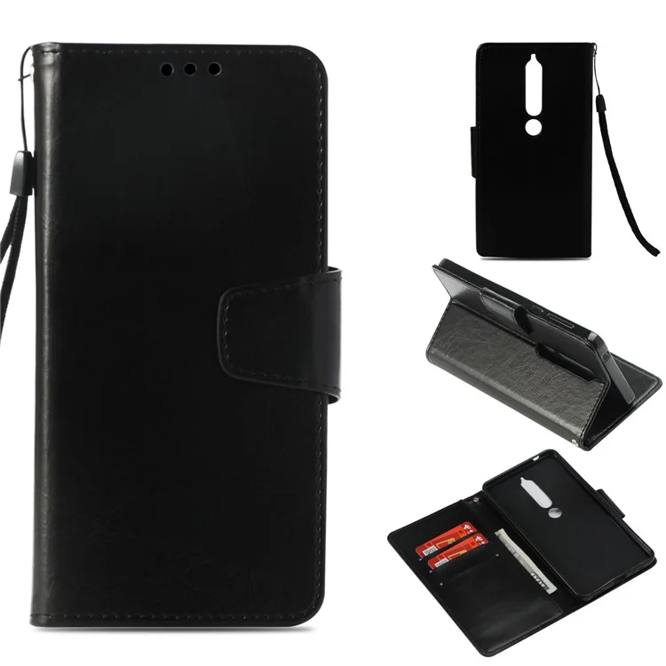 Vintage Oil Buffed Leather Wallet Case for Nokia 6.1 (5.5-inch) - Black