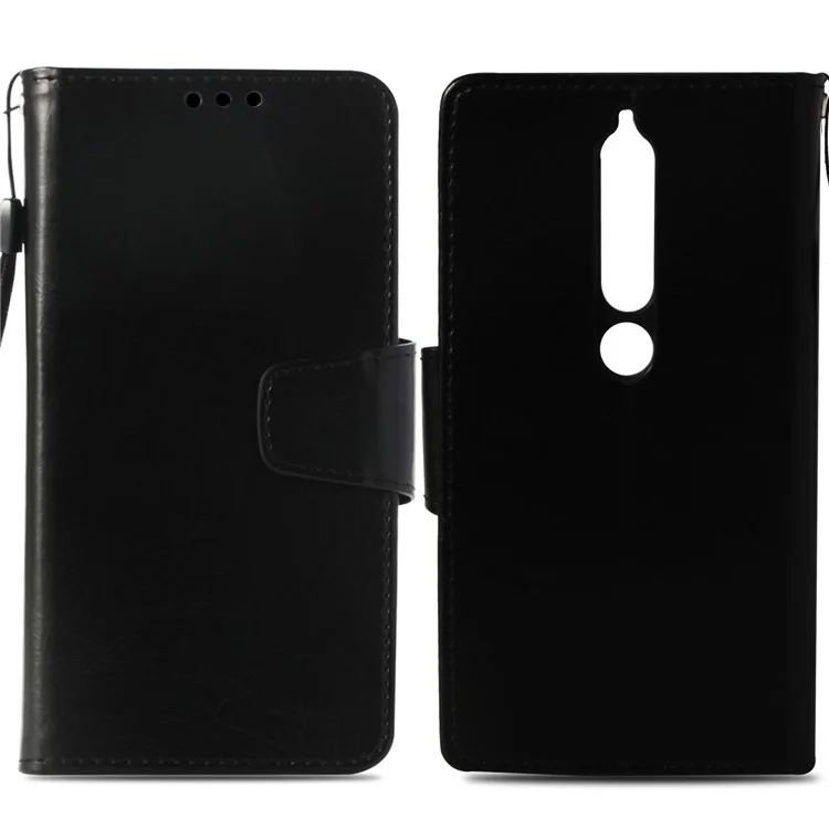 Vintage Oil Buffed Leather Wallet Case for Nokia 6.1 (5.5-inch) - Black
