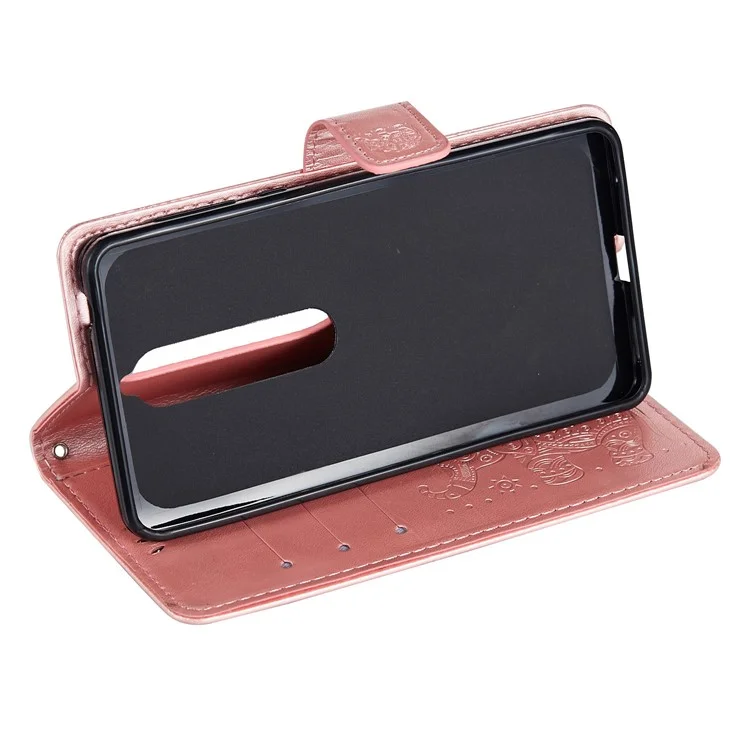 Imprinted Elephant Flip Leather Wallet Stand Case for Nokia 6.1 (5.5-inch) - Rose Gold