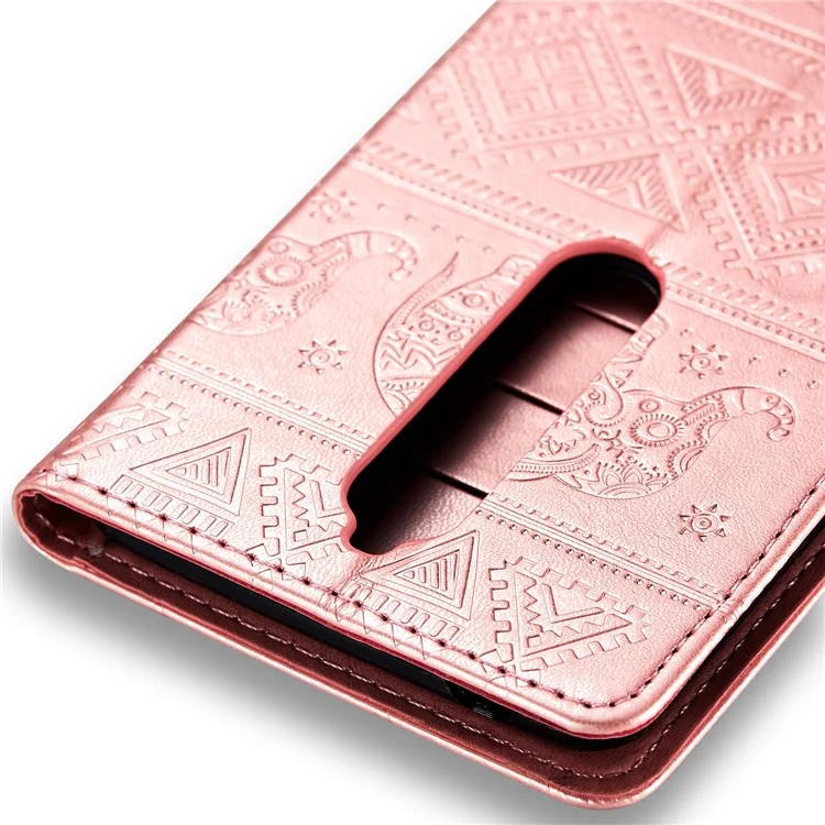 Imprinted Elephant Flip Leather Wallet Stand Case for Nokia 6.1 (5.5-inch) - Rose Gold
