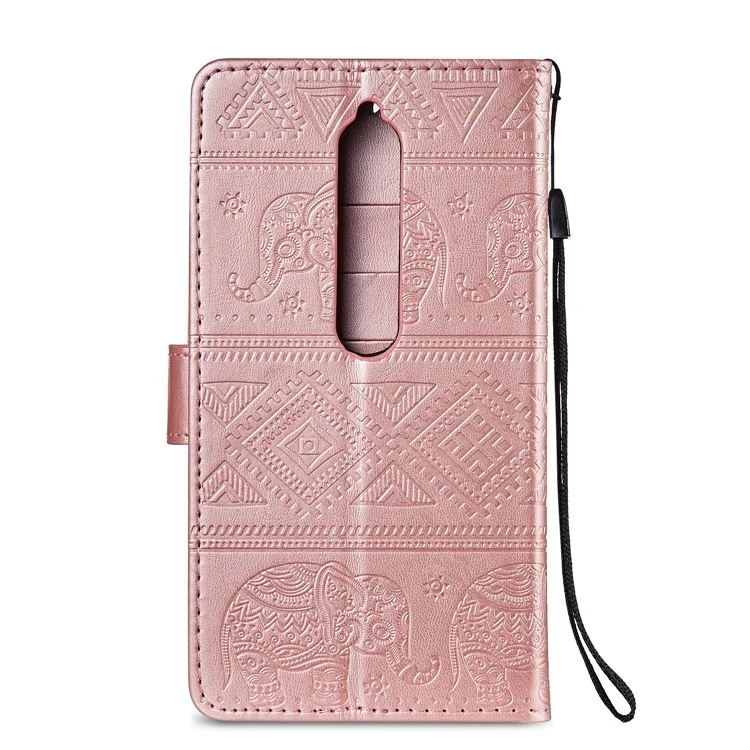 Imprinted Elephant Flip Leather Wallet Stand Case for Nokia 6.1 (5.5-inch) - Rose Gold