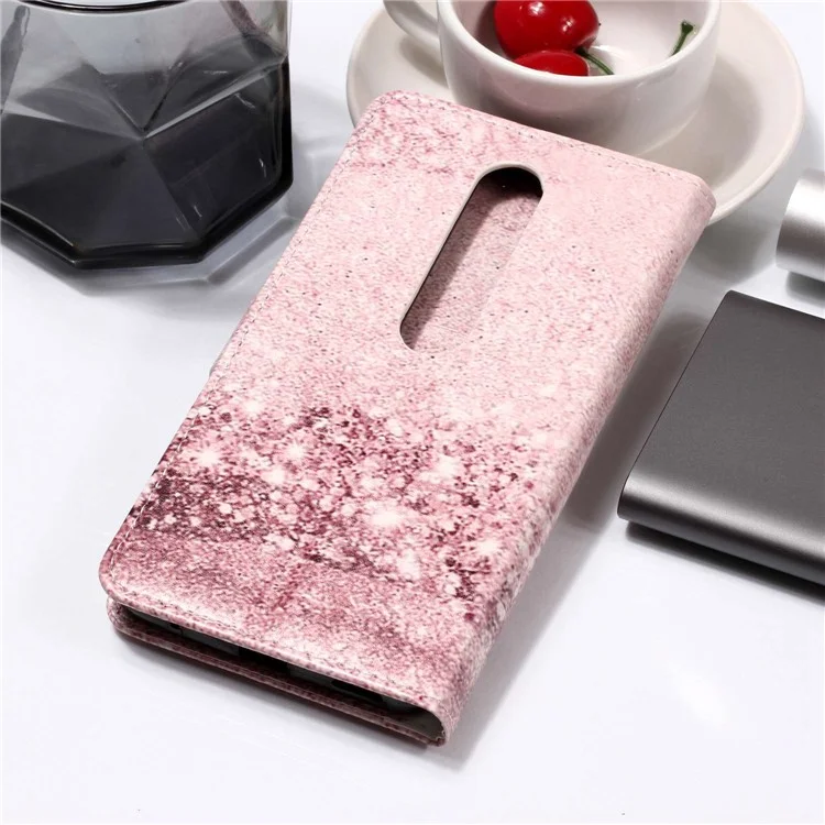 For Nokia 6.1 (5.5-inch) Pattern Printing Leather Wallet Case with Stand - Glittering Rose Gold
