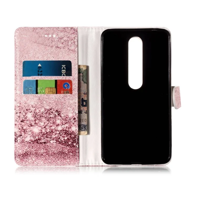 For Nokia 6.1 (5.5-inch) Pattern Printing Leather Wallet Case with Stand - Glittering Rose Gold