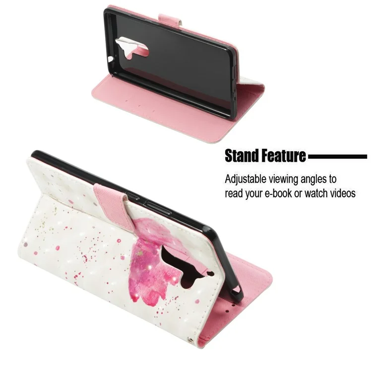 Pattern Printing Light Spot Decor PU Leather Magnetic Stand Cover for Nokia 7 plus - Pink Flower
