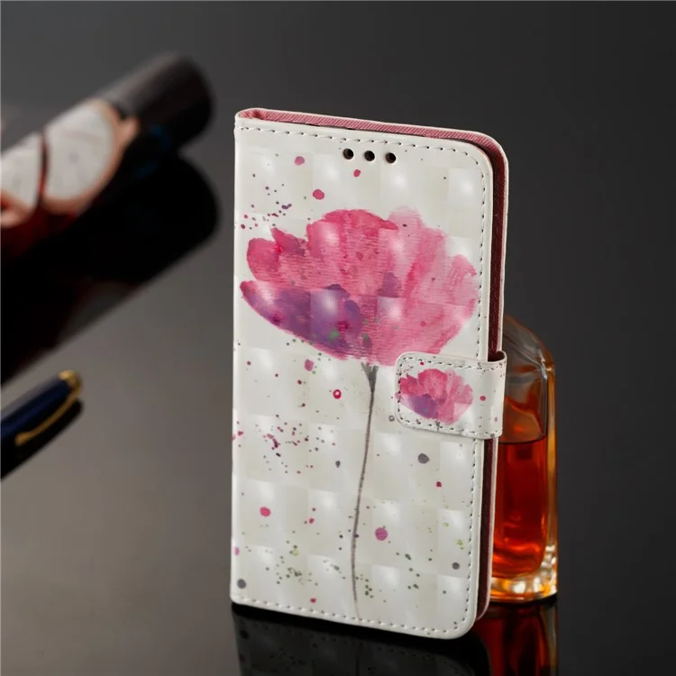 Pattern Printing Light Spot Decor PU Leather Magnetic Stand Cover for Nokia 7 plus - Pink Flower