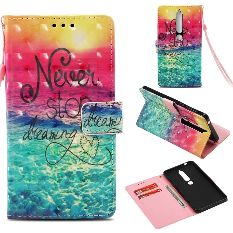 Pattern Printing Leather Wallet Cover for Nokia 6.1 (5.5-inch) - Never Stop Dreaming