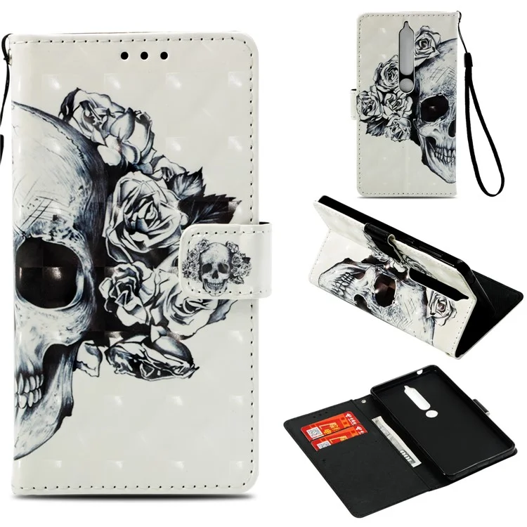 Pattern Printing Leather Wallet Shell Case for Nokia 6.1 (5.5-inch) - Cool Skull