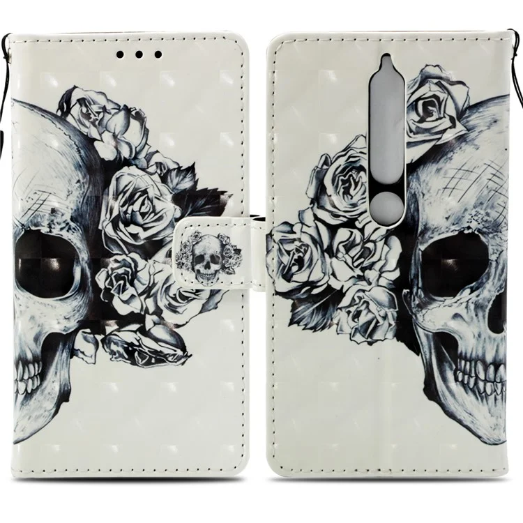 Pattern Printing Leather Wallet Shell Case for Nokia 6.1 (5.5-inch) - Cool Skull