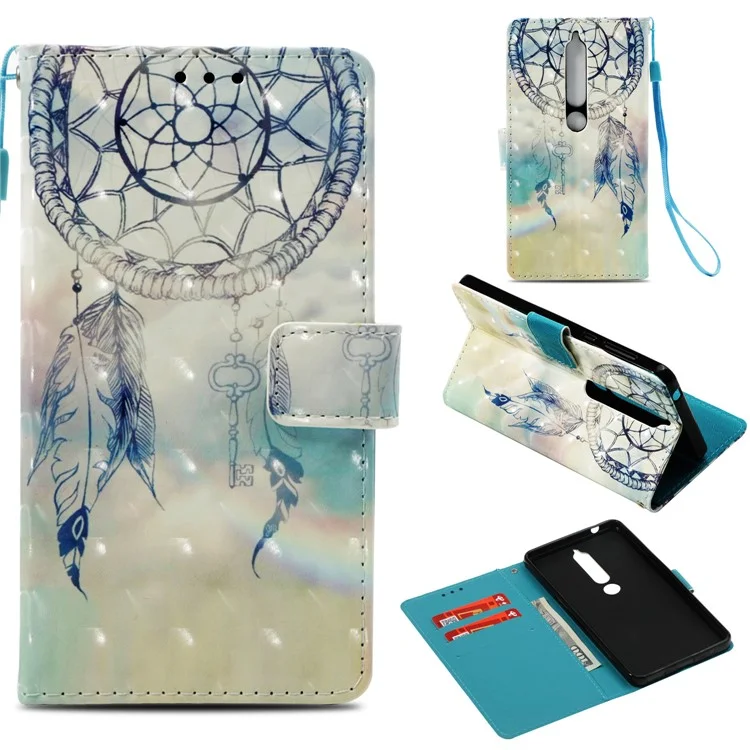 Pattern Printing Stand Leather Wallet Case for Nokia 6.1 (5.5-inch) - Feather Dream Catcher