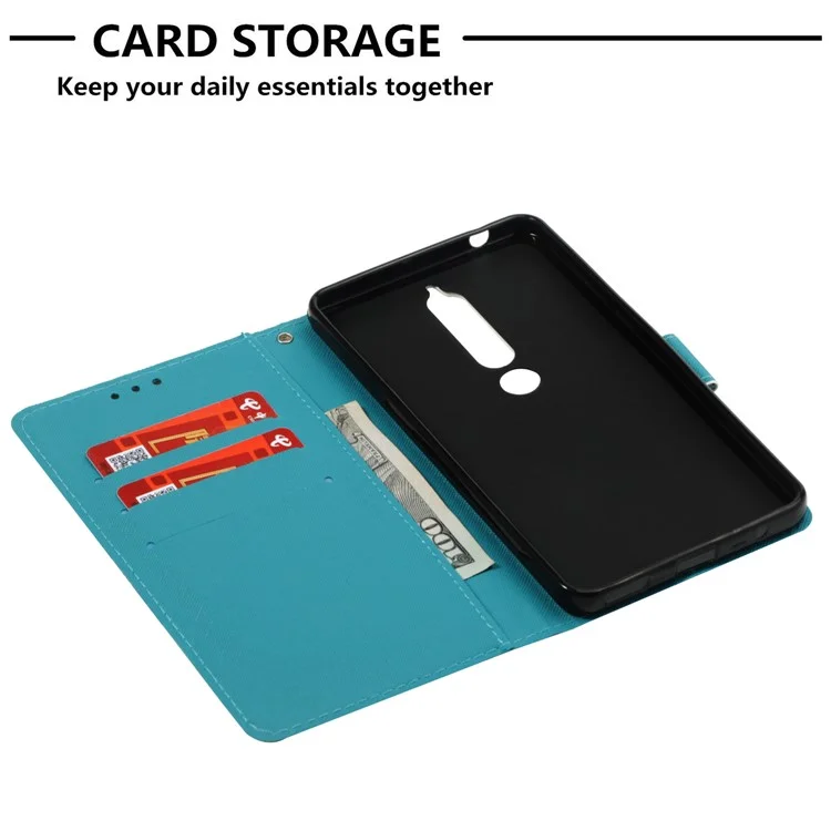 Pattern Printing Stand Leather Wallet Case for Nokia 6.1 (5.5-inch) - Feather Dream Catcher