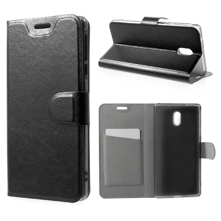 Crazy Horse PU Leather Card Slot Case with Stand for Nokia 3 Built-in Steel Sheet - Black