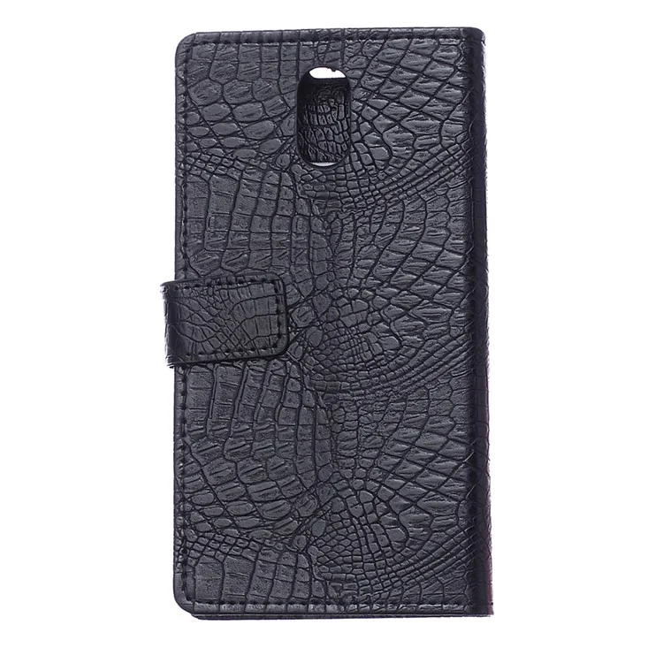 Crocodile Texture Leather Flip Folio Wallet Stand Case for Nokia 3 - Black