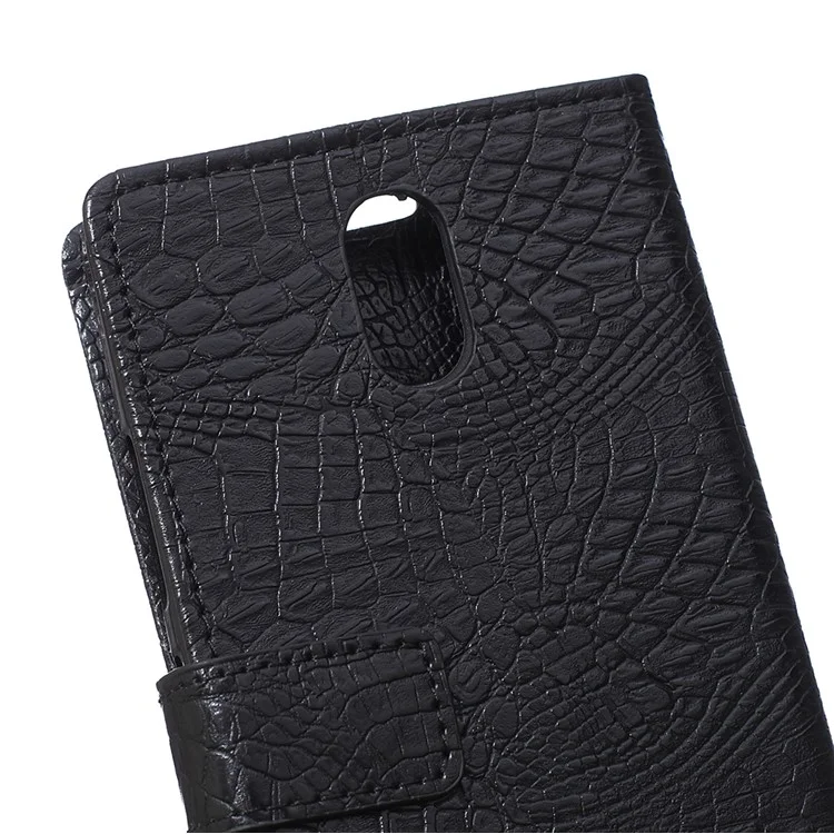 Crocodile Texture Leather Flip Folio Wallet Stand Case for Nokia 3 - Black