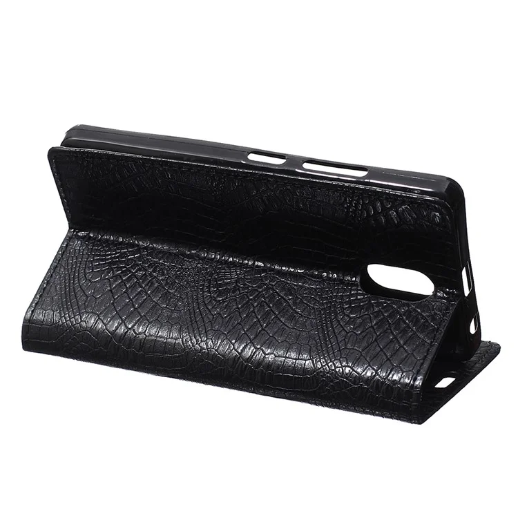 Crocodile Texture Leather Flip Folio Wallet Stand Case for Nokia 3 - Black
