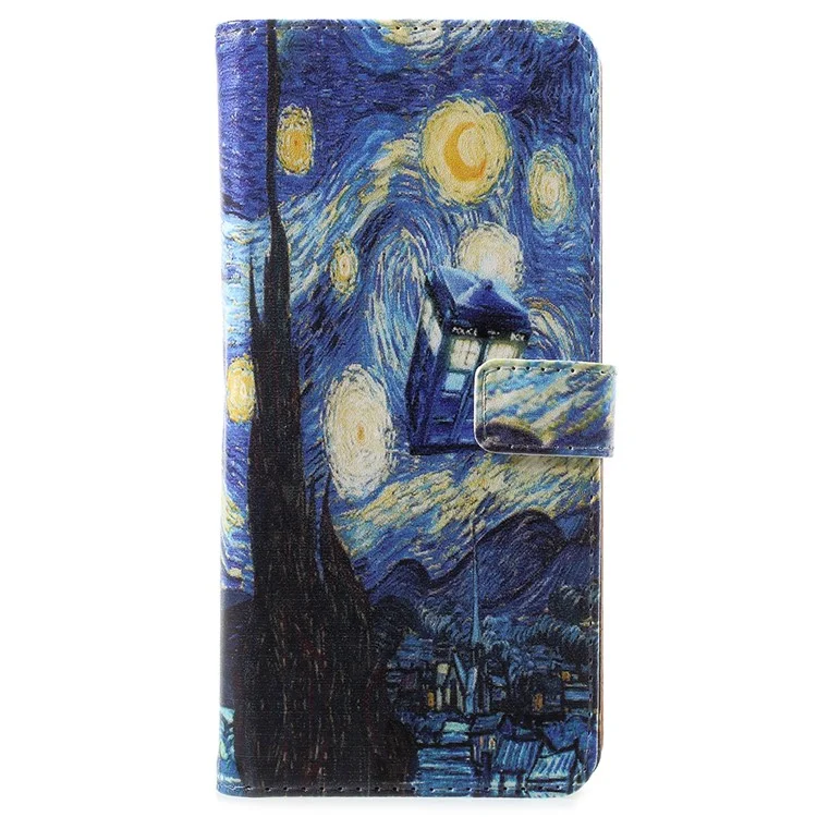 For Nokia 6.1 Plus / X6 Pattern Printing Wallet Stand Leather Case - Starry Night