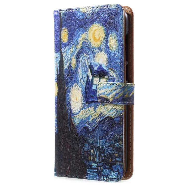 For Nokia 6.1 Plus / X6 Pattern Printing Wallet Stand Leather Case - Starry Night