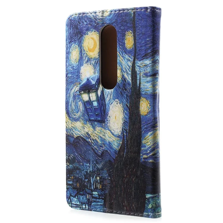 For Nokia 6.1 Plus / X6 Pattern Printing Wallet Stand Leather Case - Starry Night