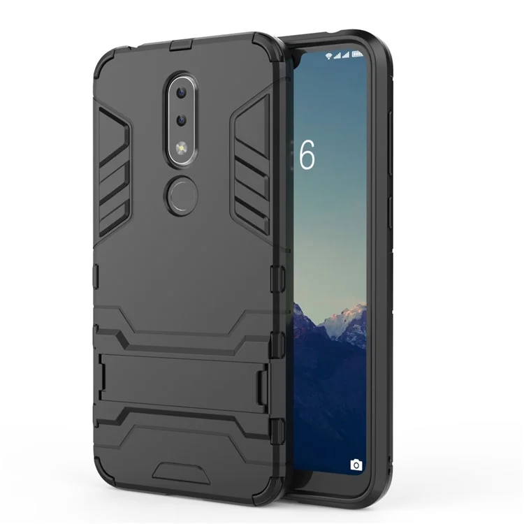 Cool Guard Plastic TPU Hybrid Case with Kickstand for Nokia 6.1 Plus / X6 - Black