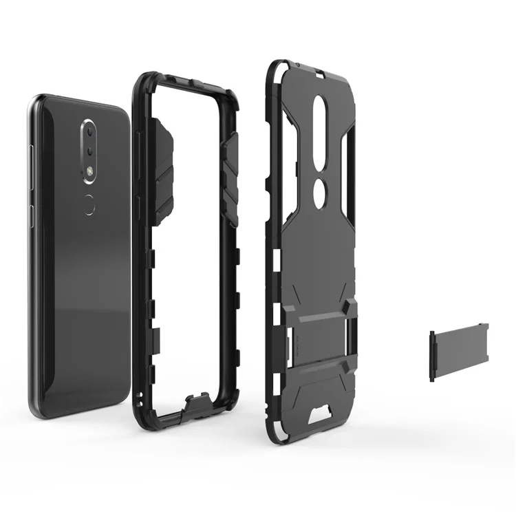 Cool Guard Plastic TPU Hybrid Case with Kickstand for Nokia 6.1 Plus / X6 - Black