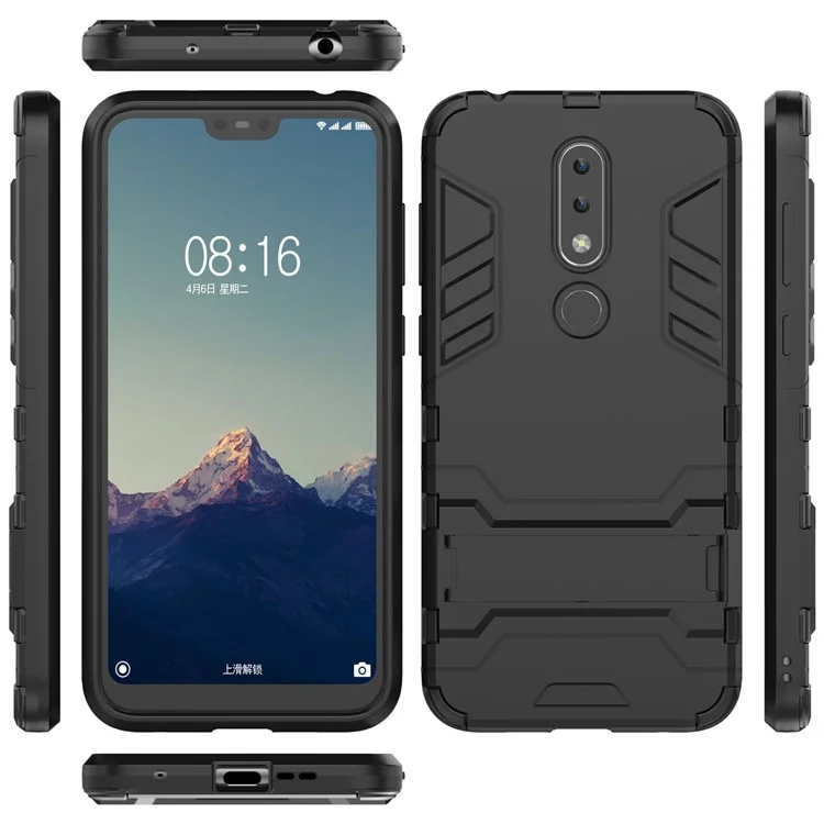 Cool Guard Plastic TPU Hybrid Case with Kickstand for Nokia 6.1 Plus / X6 - Black