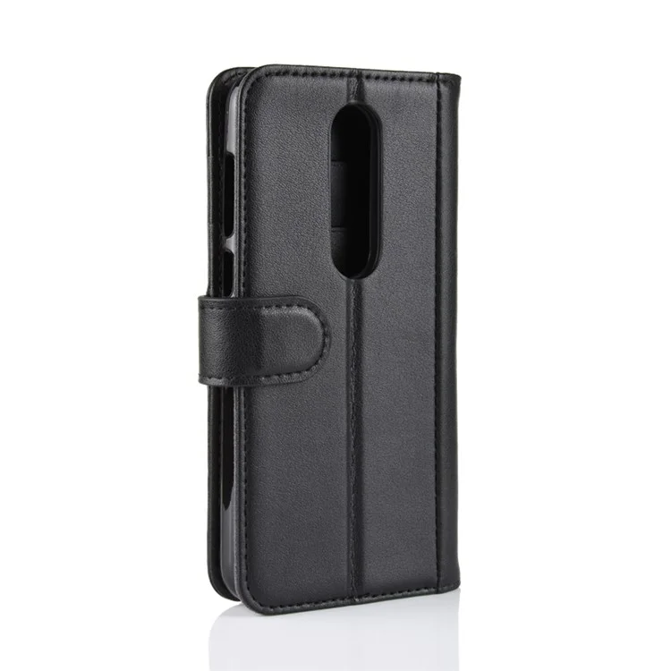 Genuine Split Leather Wallet Stand Cellphone Case for Nokia 6.1 Plus / X6 - Black