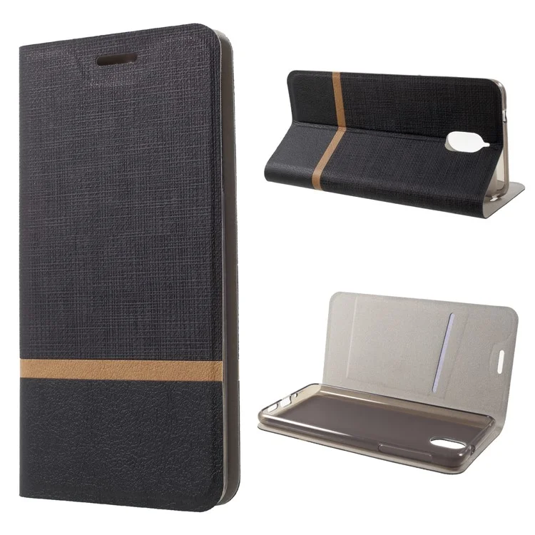 Cross Pattern Bi-color Card Slot Leather Phone Case for Nokia 3.1 - Black