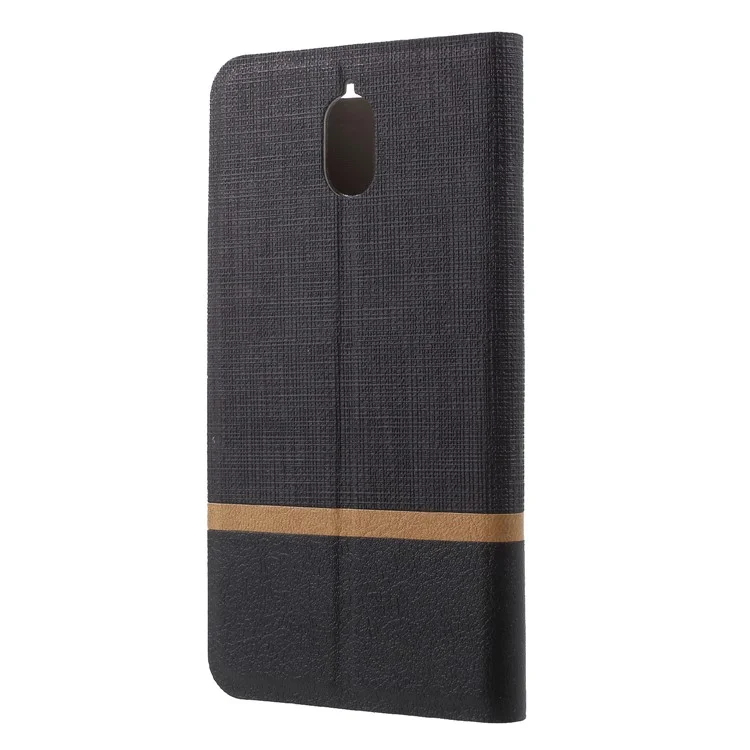 Cross Pattern Bi-color Card Slot Leather Phone Case for Nokia 3.1 - Black