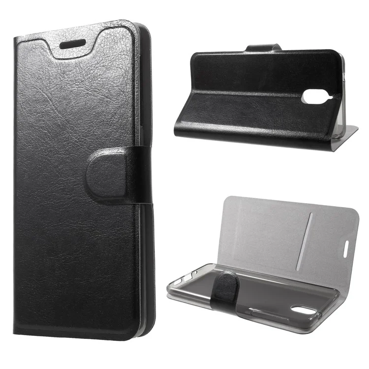 Crazy Horse Texture Stand Leather Card Holder Mobile Case for Nokia 3.1 (Built-in Steel Sheet) - Black