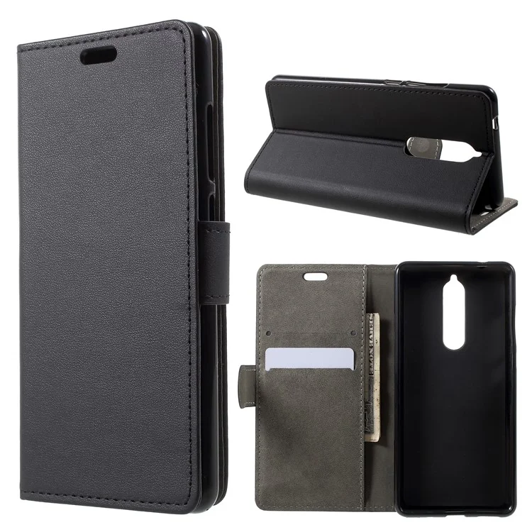 PU Leather Stand Wallet Mobile Phone Shell for Nokia 5.1 - Black
