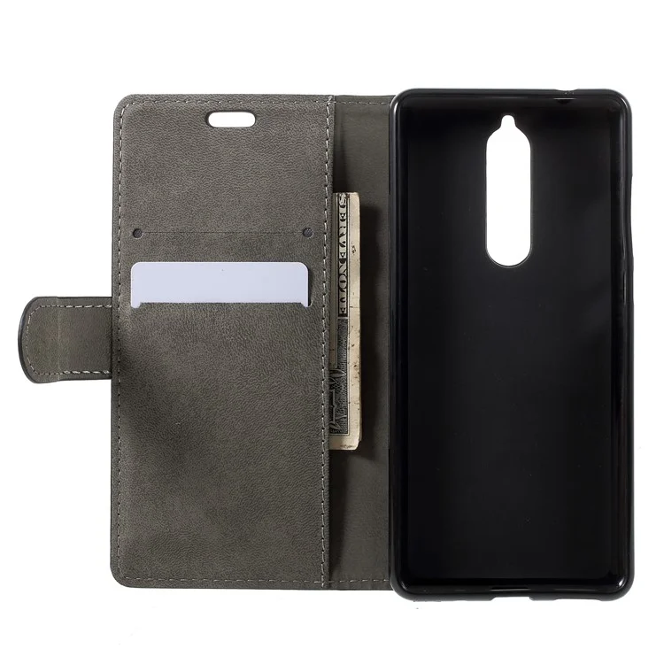 PU Leather Stand Wallet Mobile Phone Shell for Nokia 5.1 - Black