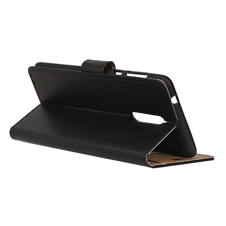 Leather Wallet Stand Flip Phone Shell Cover for Nokia 5.1 - Black