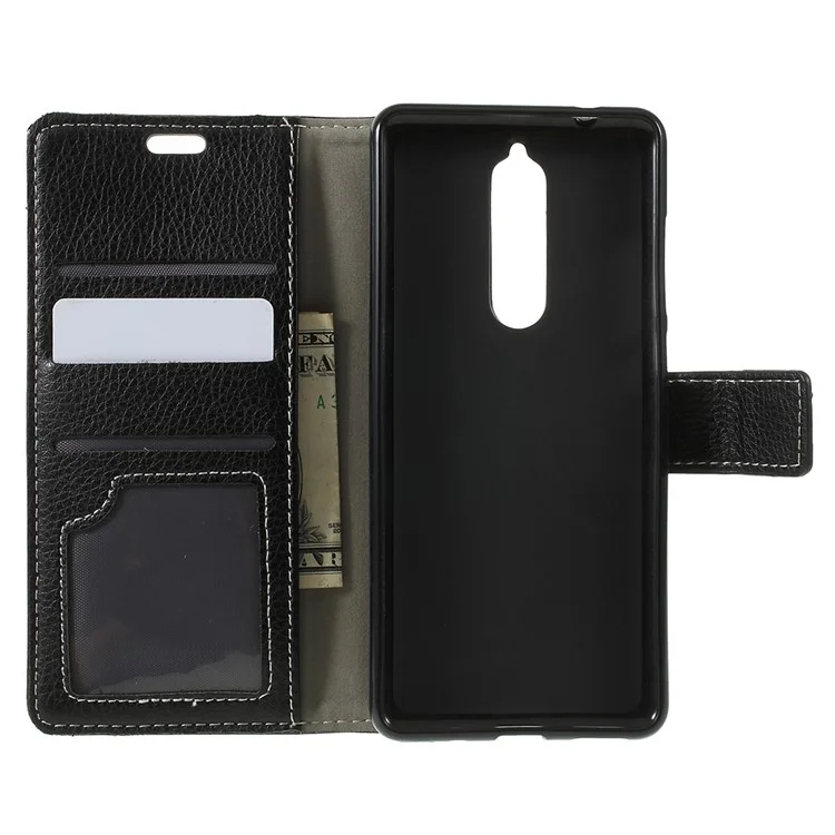 Litchi Skin PU Leather Protection Mobile Phone Shell for Nokia 5.1 - Black