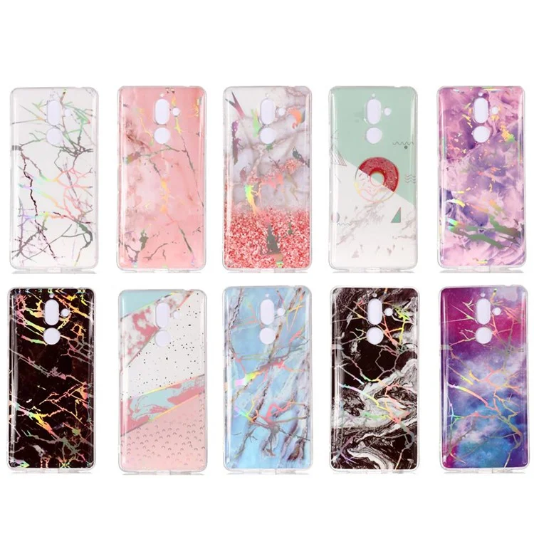 IMD Marble Pattern Plated TPU Back Case for Nokia 7 plus - Green / White