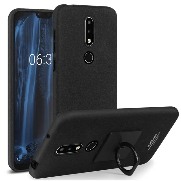 IMAK Ring Holder Kickstand Matte Hard Case + Screen Protector for Nokia 6.1 Plus / X6 - Black