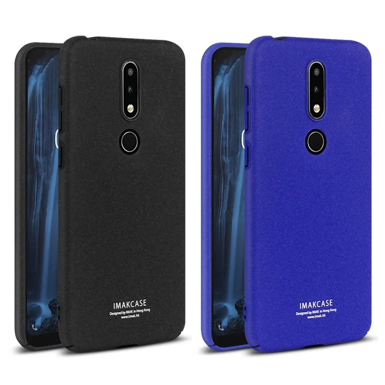 IMAK Ring Holder Kickstand Matte Hard Case + Screen Protector for Nokia 6.1 Plus / X6 - Black