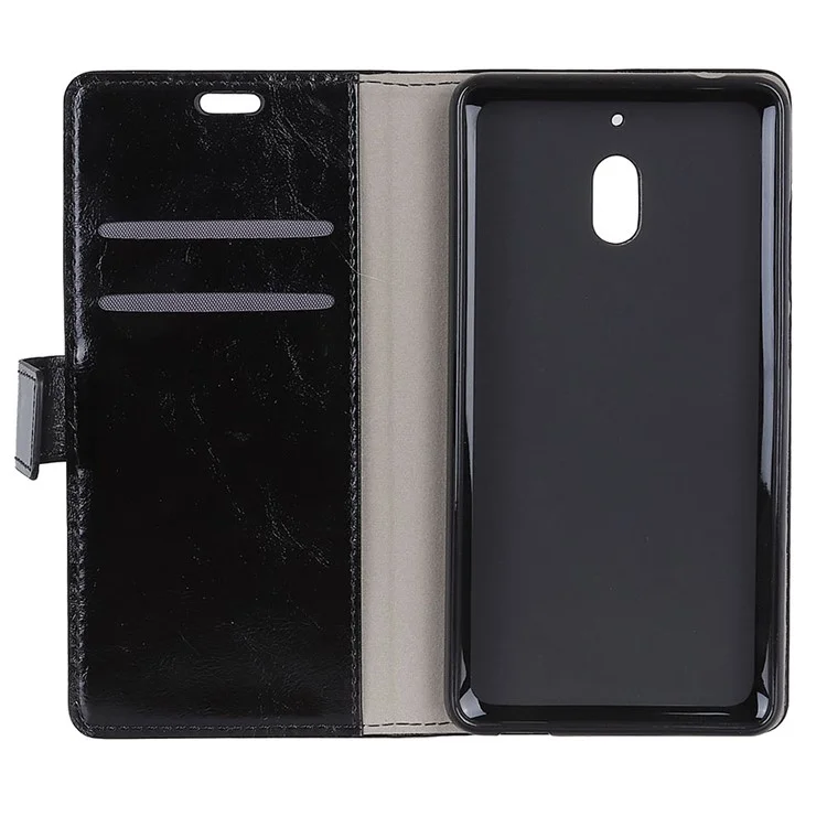 Crazy Horse Magnetic Stand Wallet Leather Mobile Phone Case for Nokia 2.1 - Black