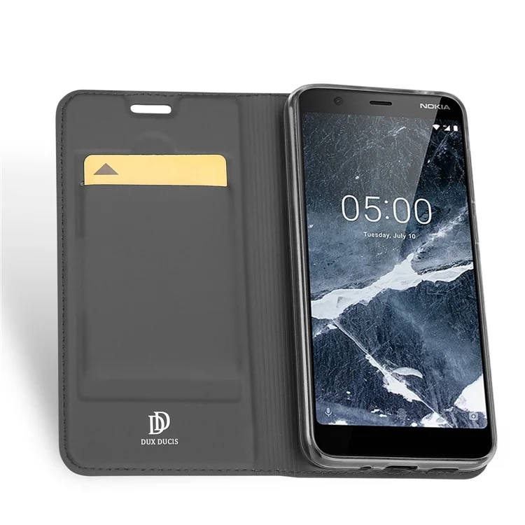 DUX DUCIS Skin Pro Series Leather Stand Card Holder Case for Nokia 5.1 - Dark Grey