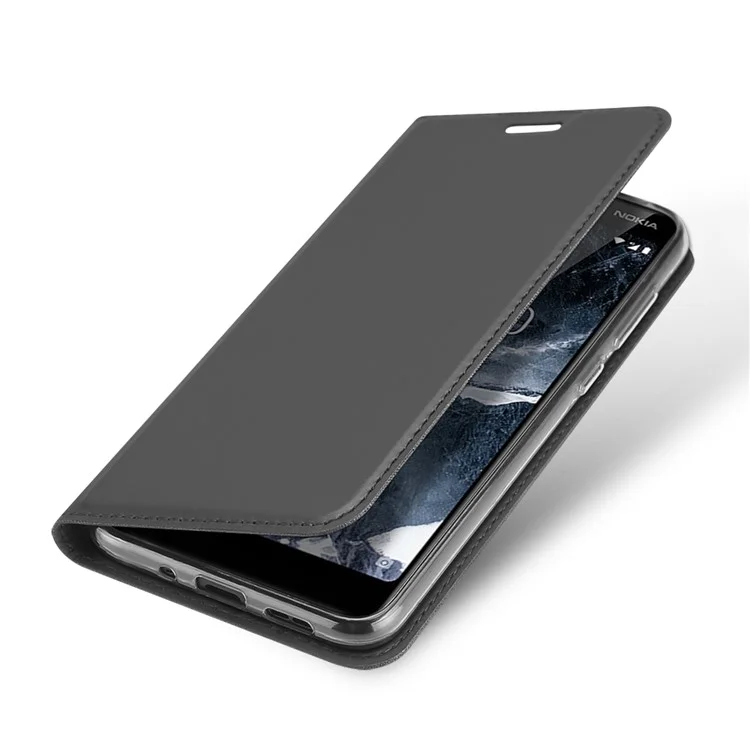 DUX DUCIS Skin Pro Series Leather Stand Card Holder Case for Nokia 5.1 - Dark Grey