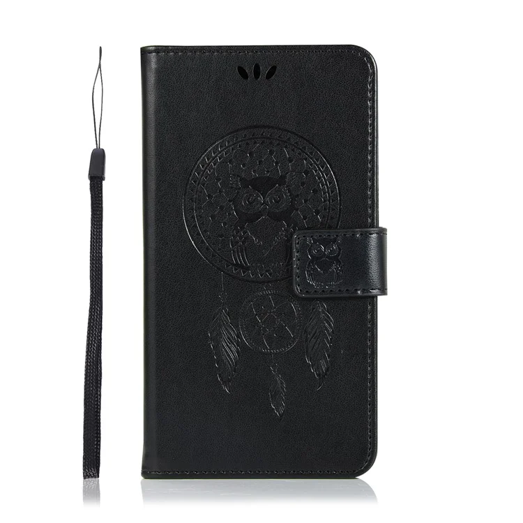 For Nokia 2.1 Imprint Owl Dream Catcher Wallet Stand Leather Case - Black
