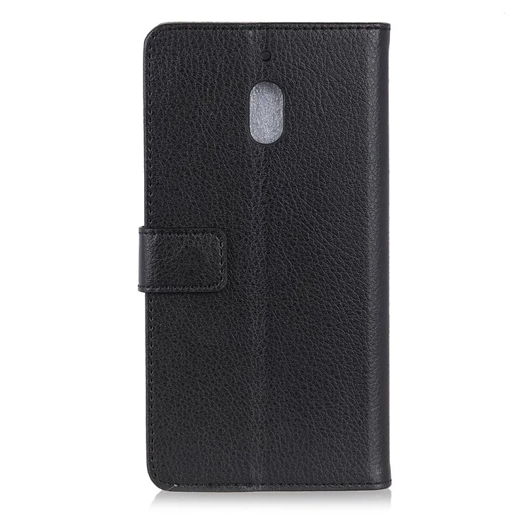 Litchi Skin PU Leather Wallet Stand Folio Casing for Nokia 2.1 - Black