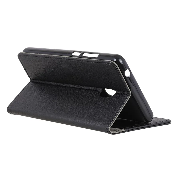 Litchi Skin PU Leather Wallet Stand Folio Casing for Nokia 2.1 - Black
