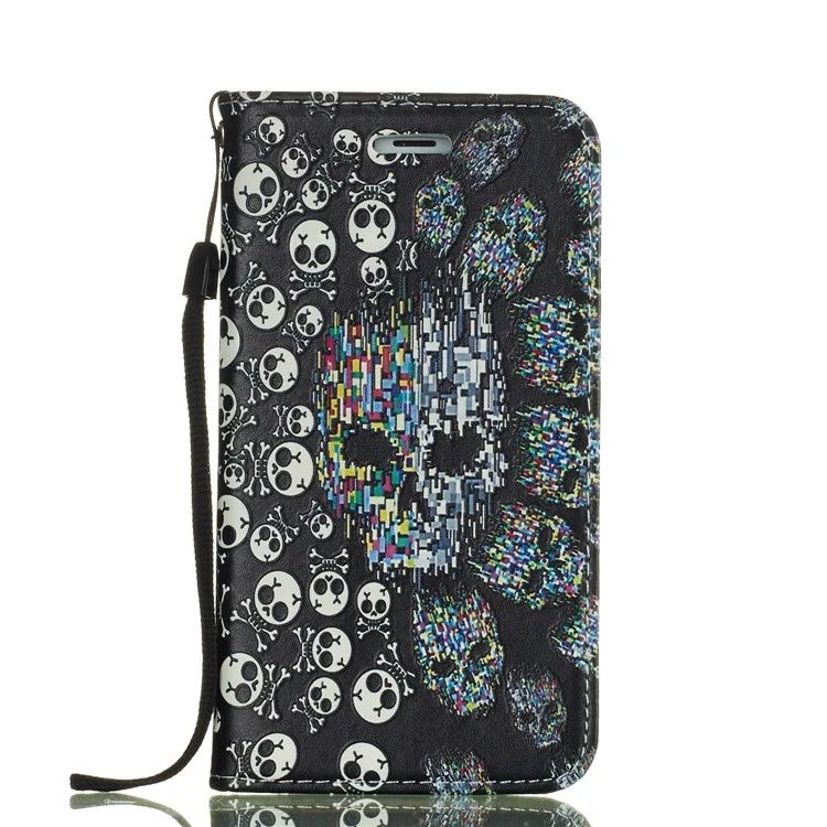Embossed Pattern Auto-absorbed Card Holder Leather Phone Case for Nokia 6.1 (5.5-inch) - Skulls Pattern