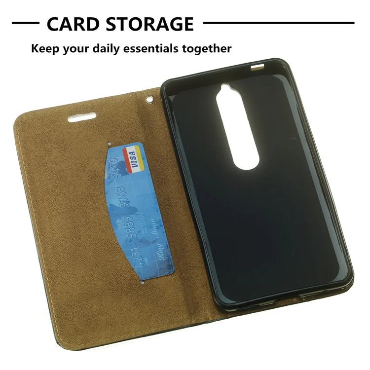 Embossed Pattern Auto-absorbed Card Holder Leather Phone Case for Nokia 6.1 (5.5-inch) - Skulls Pattern