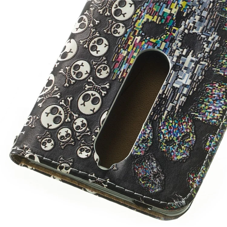 Embossed Pattern Auto-absorbed Card Holder Leather Phone Case for Nokia 6.1 (5.5-inch) - Skulls Pattern