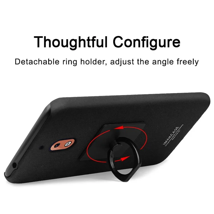 IMAK Ring Holder Kickstand Matte Hard PC Phone Case + Screen Protector for Nokia 2.1 - Black